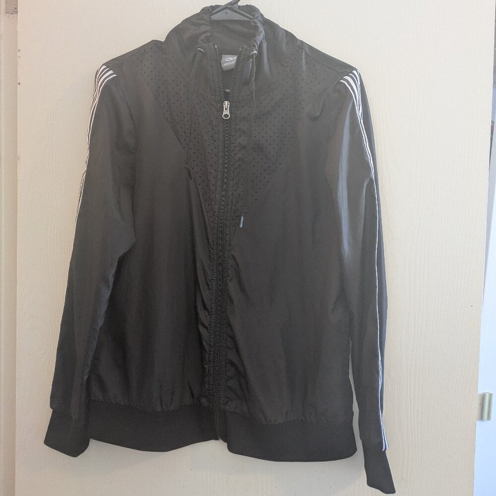 Daisy Fuentes Lightweight Black w White Stripes Athletic Windbreaker Size M